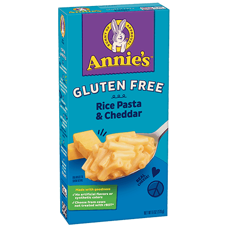 Annie's Gluten Free Rice Pasta And Cheddar, front of box.